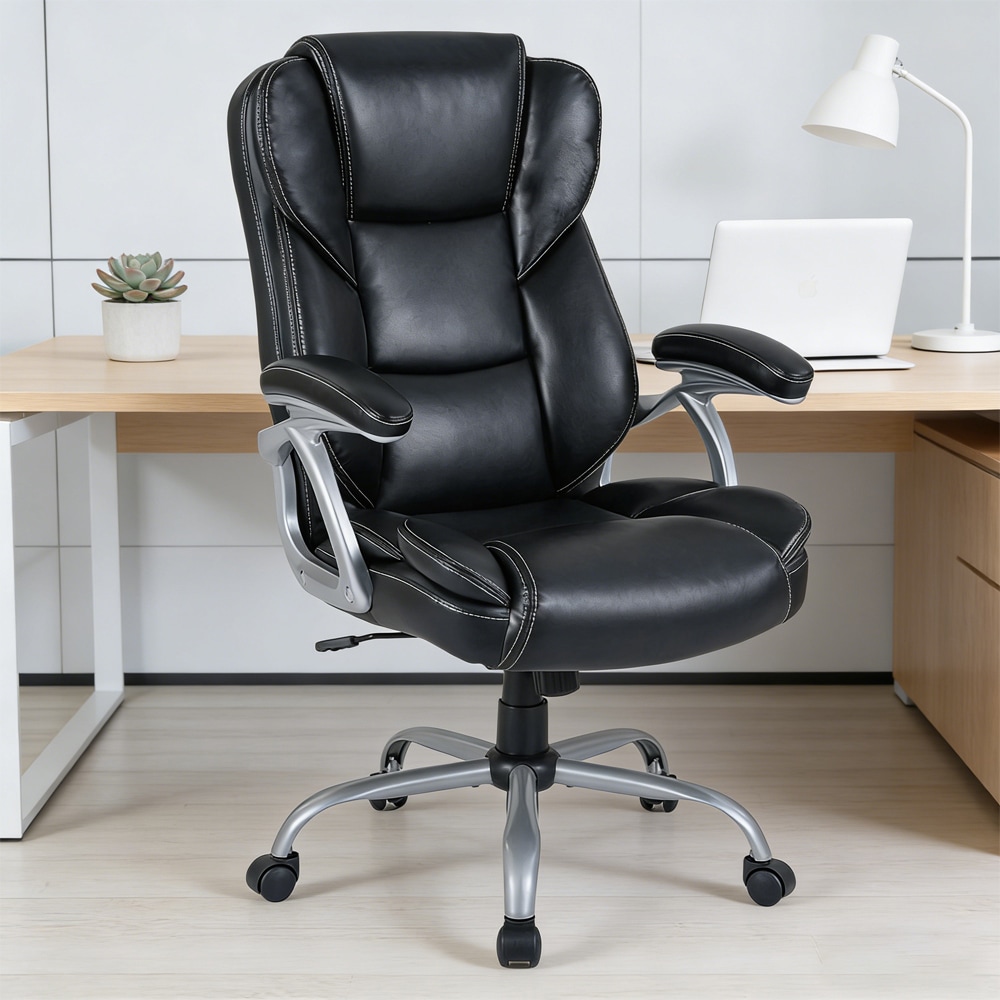 Executive Ergonomic Leather Office Chair With Adjustable Backrest_voghion.com